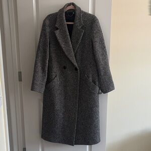MaxMara Black and Gray Herringbone Trench Coat